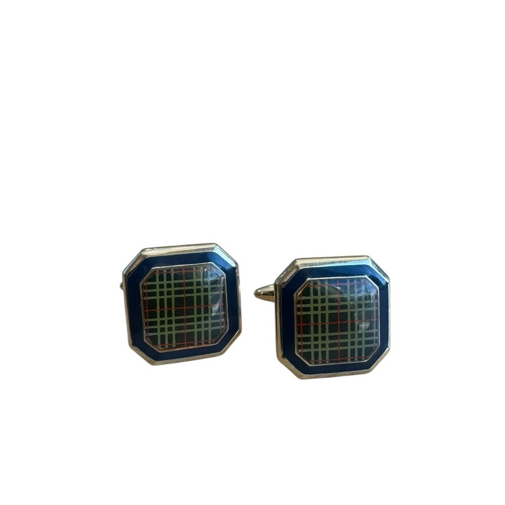 Burberry Green and Blue Tartan Square Cuff Links